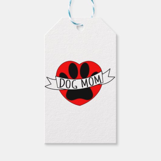 Dog mam Paw en Red Heart Tekening Cadeaulabel (Voorkant)