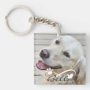 Dog Memorial 2 foto's Pawprint Heart Infinity Sleutelhanger
