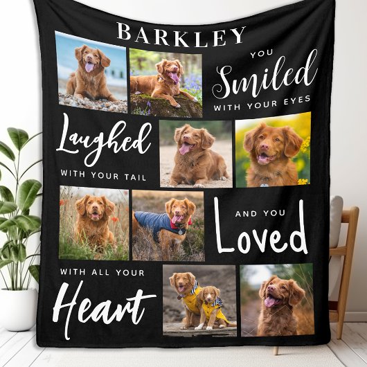 Dog Memorial Personalized Pet Loss 8 Photo Collage Fleece Deken