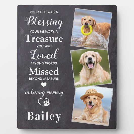 Dog Memorial Personalized Pet Loss Gift 3 Foto Fotoplaat (Voorkant)