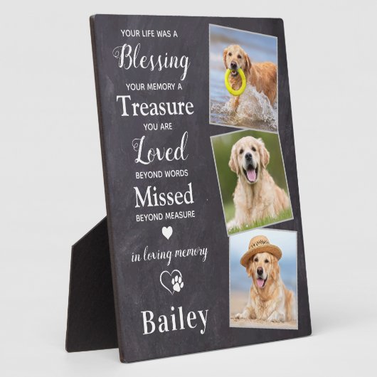 Dog Memorial Personalized Pet Loss Gift 3 Foto Fotoplaat (Zijkant)