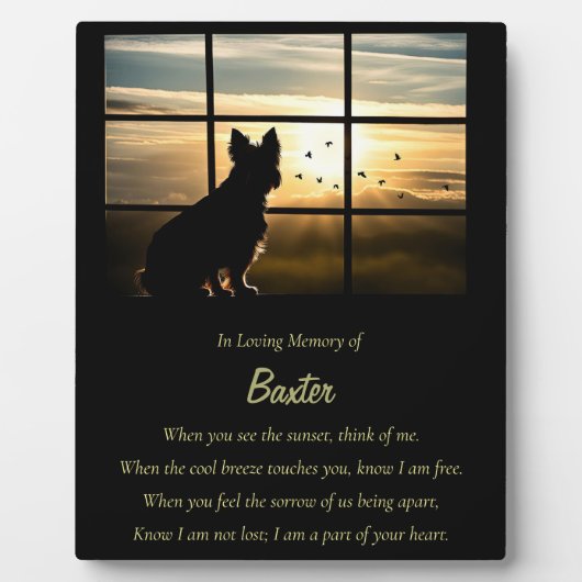 Dog Memorial Spiritueel gedicht Sunset Custom Name Fotoplaat (Voorkant)