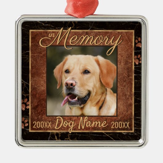 Dog Memory Marble Rustic Memorial Keepslag Metalen Ornament (Voorkant)