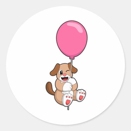 Dog met ballon ronde sticker (Voorkant)