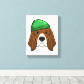 Dog met Beanie Canvas Afdruk (Insitu (Houten vloer))
