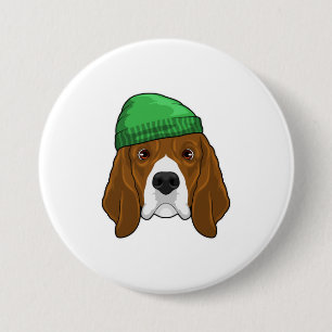 Dog met Beanie Ronde Button 7,6 Cm