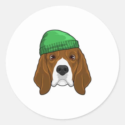 Dog met Beanie Ronde Sticker (Voorkant)