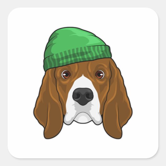 Dog met Beanie Vierkante Sticker (Voorkant)