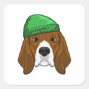 Dog met Beanie Vierkante Sticker
