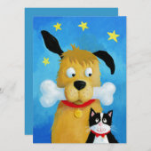 Dog met beenderen en kat - Funny kerstkaart (Voorkant / Achterkant)