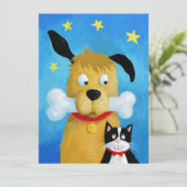 Dog met beenderen en kat - Funny kerstkaart (Staand voorkant)