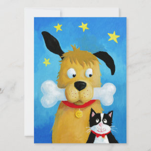 Dog met beenderen en kat - Funny kerstkaart