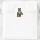 Dog met beker koffie vierkante sticker (Tas)