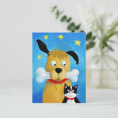 Dog met Bone & Cat Fun Post Card Briefkaart (Staand voorkant)
