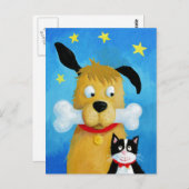 Dog met Bone & Cat Fun Post Card Briefkaart (Voorkant / Achterkant)
