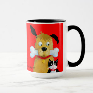 Dog met Bone & Cat - Funny Mug Mok