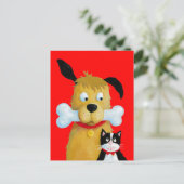 Dog met bot en kat - Funny Briefkaart (Staand voorkant)