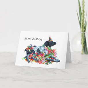 Dog met Curly Ribbons Birthday Card Kaart