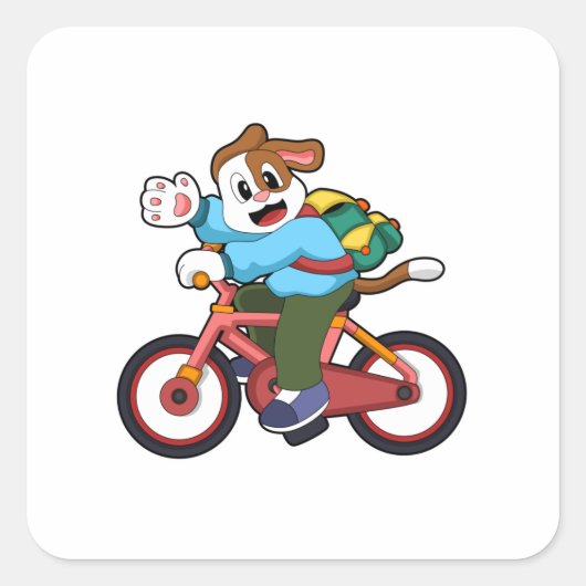 Dog met fiets vierkante sticker (Voorkant)
