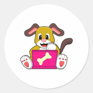 Dog met laptop ronde sticker