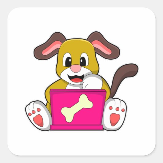 Dog met laptop vierkante sticker (Voorkant)