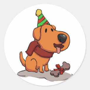 Dog met partijpet cartoon Achterkleur kiezen Ronde Sticker