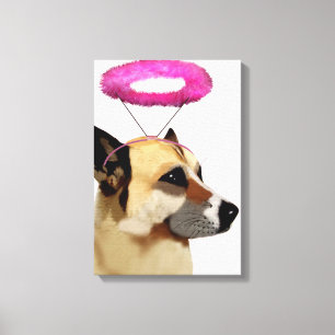 Dog met roze halo canvas afdruk