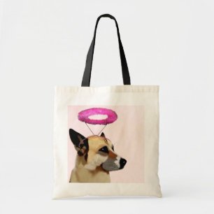 Dog met roze halo tote bag