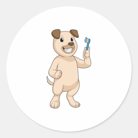 Dog met tandenborstel ronde sticker (Voorkant)