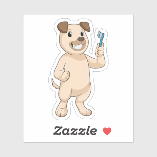 Dog met tandenborstel sticker (Vel)