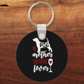 Dog Moeder, Wine Lover Button Sleutelhanger (Voorkant)
