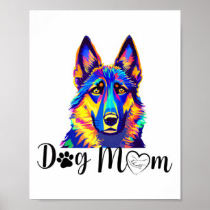 Dog Mom Cool Kleurrijke Duitse Herder Hartpoot Pr Poster
