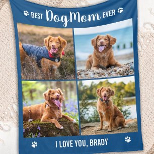 DOG MOM Custom Moderne Fotocollage Hondenliefhebbe Fleece Deken