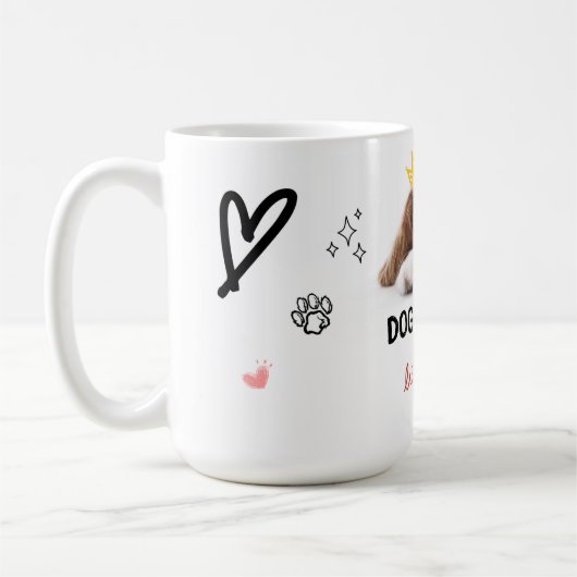 Dog Mom Fuel – Cute Puppy Mug with Paws and Hearts (Gauche)