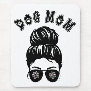 Dog Mom Messy Bun Zwart & Wit Kunst Muismat