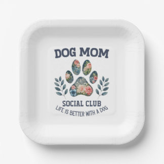 Dog Mom Paw Floral Papieren Bordje