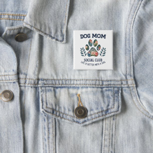 Dog Mom Paw Floral Vierkante Button 5,1 Cm