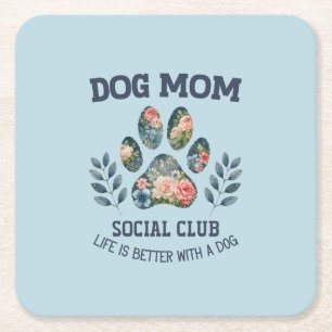 Dog Mom Paw Floral Vierkante Kartonnen Onderzetter
