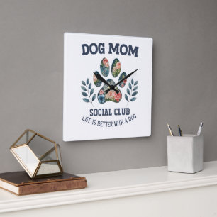Dog Mom Paw Floral Vierkante Klok