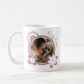 Dog Mom Retro Bloemen Blush Pink Custom Foto Koffiemok (Links)