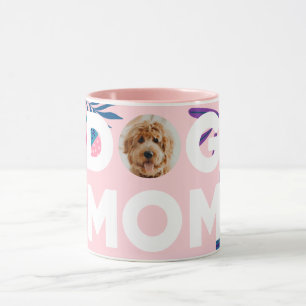DOG MOM, uw pop-upfoto, roze bloemen en bladeren Mok