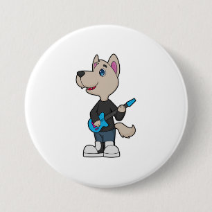 Dog Musician Guitar Music Ronde Button 7,6 Cm