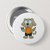 Dog Nerd Book Glasses Ronde Button 7,6 Cm (Voorkant /achterkant)