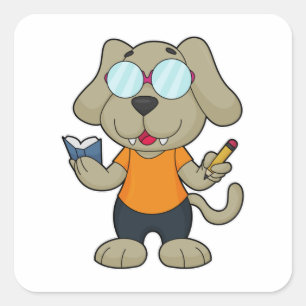 Dog Nerd Book Glasses Vierkante Sticker
