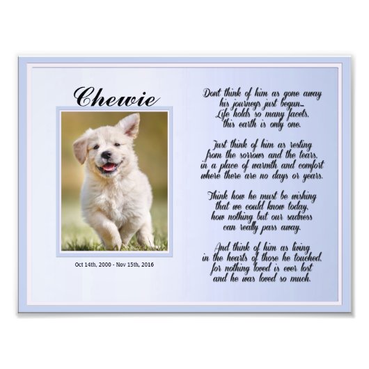 Dog of Cat Male Pet Memorial met gedicht Foto Afdruk (Voorkant)