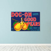 Dog on Good Pears Pear Crate LabelSuisun, CA Canvas Afdruk (Insitu (Houten vloer))