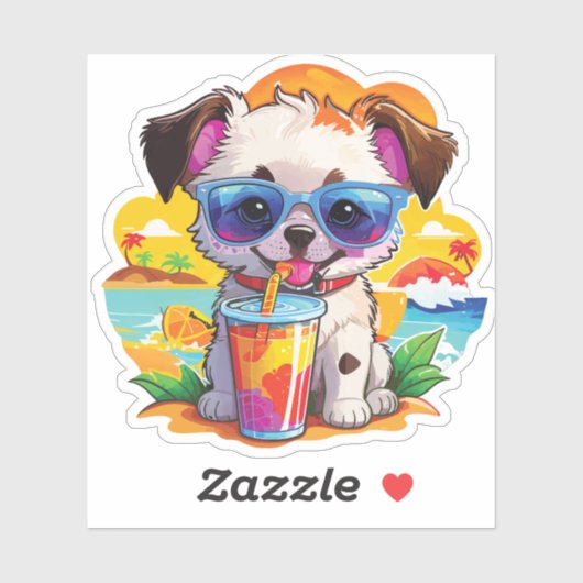 dog on the beach sticker (Vel)