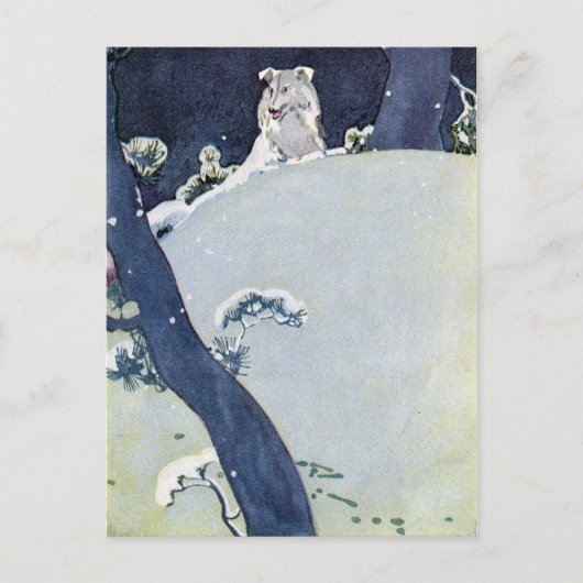 Dog onder Snowy Pines Briefkaart (Voorkant)