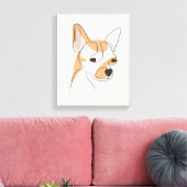 Dog One Line Tekening met kleur Canvas Afdruk (Insitu (Woonkamer))