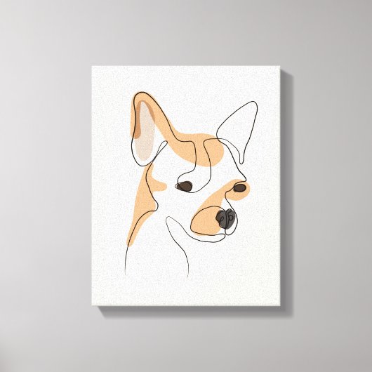 Dog One Line Tekening met kleur Canvas Afdruk (Voorkant)